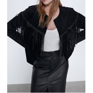 Zara Faux Suede Jacket with Fringe NWOT